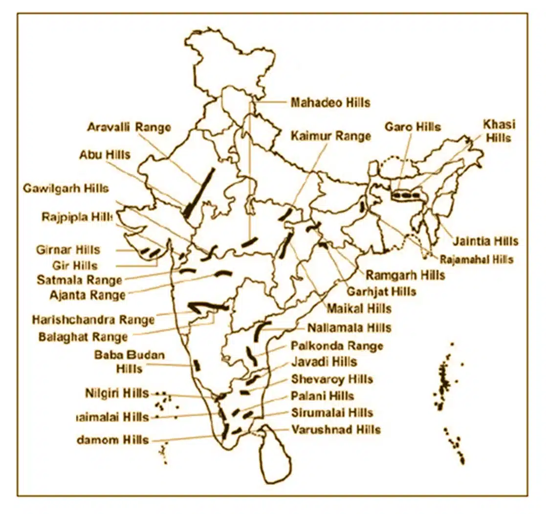 Major Hillls of Peninsular Plateau of India